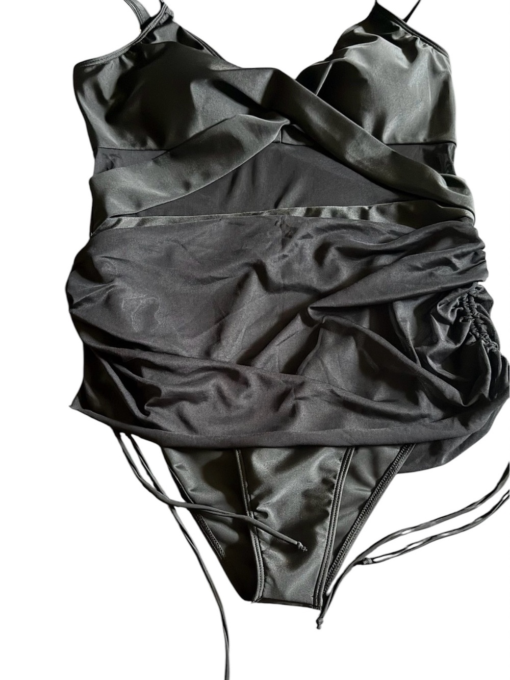 ASOS Black Draped One-Piece Swimsuit with Thin Straps